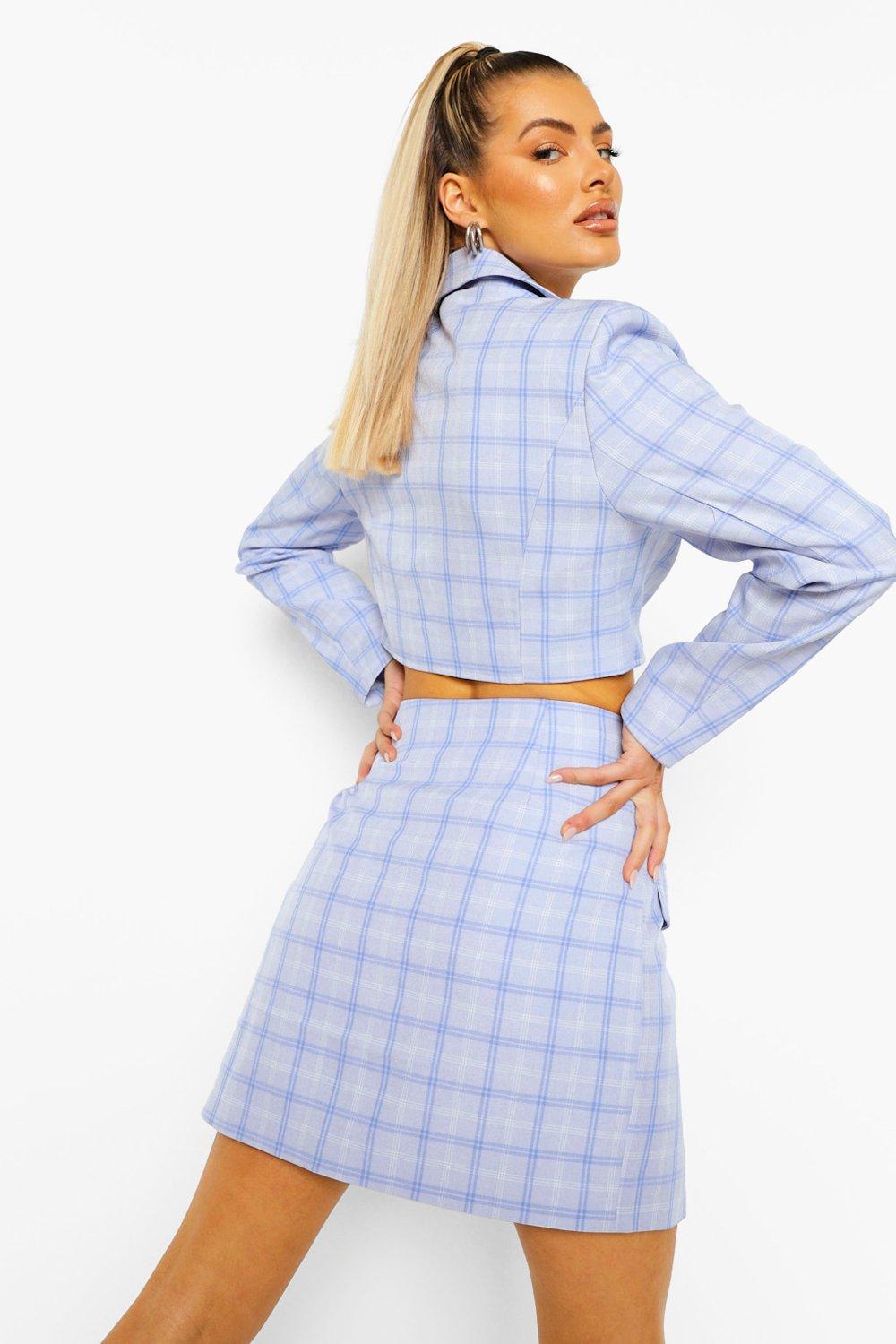 Tailored Check Wrap Mini Skirt